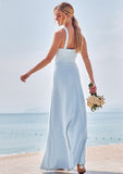 Sheath/Column Halter Sleeveless Floor-Length Stretch Crepe Bridesmaid Dresses with Split Harmony STIP0025291