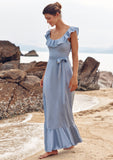 Sheath/Column Scoop Neck Sleeveless Floor-Length Stretch Satin Bridesmaid Dresses with Sashes Ruffles Ally STIP0025293