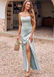 Sheath/Column Square Neckline Sleeveless Floor-Length Stretch Satin Bridesmaid Dresses with Split Molly STIP0025294