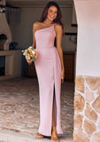 Sheath/Column One-Shoulder Sleeveless Floor-Length Stretch Crepe Bridesmaid Dresses with Side Draping Split Adrianna STIP0025295