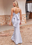 Trumpet/Mermaid Square Neckline Sleeveless Floor-Length Stretch Crepe Bridesmaid Dresses with Bowknot Split Clare STIP0025300