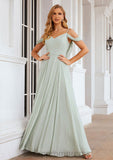 A-line Off-the-Shoulder Sleeveless Long/Floor-Length Chiffon Bridesmaid Dresseses With Pleated Quinn STIP0025307