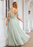 A-line Off-the-Shoulder Sleeveless Long/Floor-Length Chiffon Bridesmaid Dresseses With Pleated Quinn STIP0025307