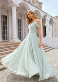 A-line Off-the-Shoulder Sleeveless Long/Floor-Length Chiffon Bridesmaid Dresseses With Pleated Quinn STIP0025307