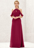 A-line Scalloped Neck Sleeveless Chiffon Long/Floor-Length Bridesmaid Dresses With Pockets Lina STIP0025310