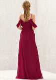 A-line Scalloped Neck Sleeveless Chiffon Long/Floor-Length Bridesmaid Dresses With Pockets Lina STIP0025310