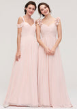 Sweetheart Sleeveless A-line/Princess Chiffon Long/Floor-Length Bridesmaid Dresses With Pleated Shoulder Flower Summer STIP0025315