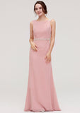 Sleeveless Sheath/Column Long/Floor-Length Chiffon Bridesmaid Dresses With Waistband Beading Ingrid STIP0025317