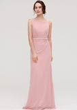 Sleeveless Sheath/Column Long/Floor-Length Chiffon Bridesmaid Dresses With Waistband Beading Ingrid STIP0025317