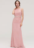 Sleeveless Sheath/Column Long/Floor-Length Chiffon Bridesmaid Dresses With Waistband Beading Ingrid STIP0025317