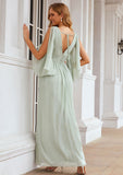 Sheath/Column V Neck 3/4 Sleeve Long/Floor-Length Chiffon Bridesmaid Dresses With Pleated Sophia STIP0025318