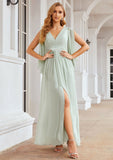 Sheath/Column V Neck 3/4 Sleeve Long/Floor-Length Chiffon Bridesmaid Dresses With Pleated Sophia STIP0025318