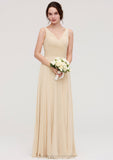 A-line/Princess V Neck Long/Floor-Length A-line/Princess Chiffon Bridesmaid Dresses With Sashes Pleated Shyann STIP0025322