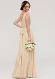 A-line/Princess V Neck Long/Floor-Length A-line/Princess Chiffon Bridesmaid Dresses With Sashes Pleated Shyann STIP0025322