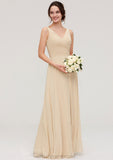 A-line/Princess V Neck Long/Floor-Length A-line/Princess Chiffon Bridesmaid Dresses With Sashes Pleated Shyann STIP0025322