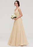 A-line/Princess V Neck Long/Floor-Length A-line/Princess Chiffon Bridesmaid Dresses With Sashes Pleated Shyann STIP0025322