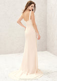 Sleeveless Cowl Neck Sweep Train Chiffon A-line/Princess Bridesmaid Dresses With Split Pleated Alissa STIP0025323