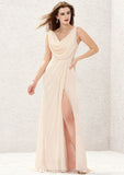 Sleeveless Cowl Neck Sweep Train Chiffon A-line/Princess Bridesmaid Dresses With Split Pleated Alissa STIP0025323