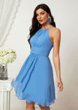 A-line Halter Sleeveless Knee-Length Chiffon Bridesmaid Dresses With Pleated    Phoenix STIP0025324