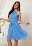 A-line Halter Sleeveless Knee-Length Chiffon Bridesmaid Dresses With Pleated    Phoenix STIP0025324