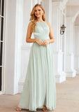 A-line Halter Sleeveless Long/Floor-Length Chiffon Bridesmaid Dresses With Pleated Taniya STIP0025325