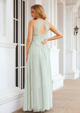 A-line Halter Sleeveless Long/Floor-Length Chiffon Bridesmaid Dresses With Pleated Taniya STIP0025325