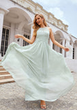 A-line Halter Sleeveless Long/Floor-Length Chiffon Bridesmaid Dresses With Pleated Taniya STIP0025325