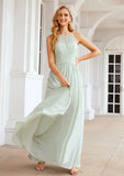 A-line Halter Sleeveless Long/Floor-Length Chiffon Bridesmaid Dresses With Pleated Taniya STIP0025325