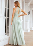 A-line High-Neck Sleeveless Long/Floor-Length Chiffon Bridesmaid Dresses With Pleated Julie STIP0025326