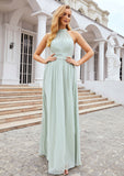 A-line High-Neck Sleeveless Long/Floor-Length Chiffon Bridesmaid Dresses With Pleated Julie STIP0025326