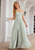 A-line V Neck Sleeveless Long/Floor-Length Chiffon Bridesmaid Dresses With Pleated Split Emerson STIP0025327