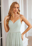 A-line V Neck Sleeveless Long/Floor-Length Chiffon Bridesmaid Dresses With Pleated Split Emerson STIP0025327