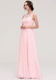 Sleeveless Chiffon A-line/Princess Long/Floor-Length Wedding Party Bridesmaid Dresses With Pleated Lace Thelma STIP0025332