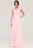 Sleeveless Chiffon A-line/Princess Long/Floor-Length Wedding Party Bridesmaid Dresses With Pleated Lace Thelma STIP0025332