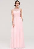 Sleeveless Chiffon A-line/Princess Long/Floor-Length Wedding Party Bridesmaid Dresses With Pleated Lace Thelma STIP0025332