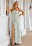 A-line One-Shoulder Sleeveless Long/Floor-Length Chiffon Bridesmaid Dresses With Split Selena STIP0025333