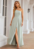 A-line One-Shoulder Sleeveless Long/Floor-Length Chiffon Bridesmaid Dresses With Split Selena STIP0025333