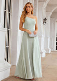 A-line One-Shoulder Sleeveless Long/Floor-Length Chiffon Bridesmaid Dresses With Split Selena STIP0025333