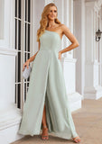 A-line One-Shoulder Sleeveless Long/Floor-Length Chiffon Bridesmaid Dresses With Split Selena STIP0025333