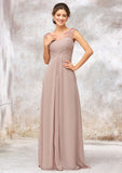 Illusion Neck Long/Floor-Length Chiffon A-line/Princess Bridesmaid Dresses  With Sequins Pleated Beading Helga STIP0025334