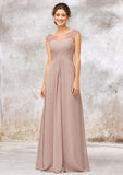 Illusion Neck Long/Floor-Length Chiffon A-line/Princess Bridesmaid Dresses  With Sequins Pleated Beading Helga STIP0025334