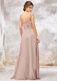 Illusion Neck Long/Floor-Length Chiffon A-line/Princess Bridesmaid Dresses  With Sequins Pleated Beading Helga STIP0025334