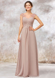 Illusion Neck Long/Floor-Length Chiffon A-line/Princess Bridesmaid Dresses  With Sequins Pleated Beading Helga STIP0025334