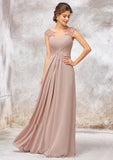 Illusion Neck Long/Floor-Length Chiffon A-line/Princess Bridesmaid Dresses  With Sequins Pleated Beading Helga STIP0025334