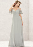 A-line Sweetheart Short Sleeve Long/Floor-Length Chiffon Bridesmaid Dresses With Pleated Nola STIP0025338