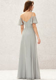 A-line Sweetheart Short Sleeve Long/Floor-Length Chiffon Bridesmaid Dresses With Pleated Nola STIP0025338