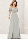 A-line Sweetheart Short Sleeve Long/Floor-Length Chiffon Bridesmaid Dresses With Pleated Nola STIP0025338