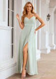 A-line Sweetheart Sleeveless Long/Floor-Length Chiffon Bridesmaid Dresses With Pleated Split.co.uk Sophie STIP0025339