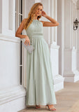 A-line Halter Sleeveless Long/Floor-Length Chiffon Bridesmaid Dresses With Pleated Tessa STIP0025342