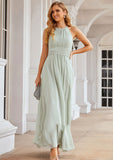 A-line Halter Sleeveless Long/Floor-Length Chiffon Bridesmaid Dresses With Pleated Tessa STIP0025342